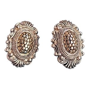 Vintage Ornate Two-Tone Statement Clip On Earrings